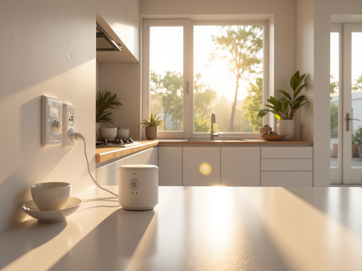 节能电器产品，绿色标识标签，环保材料包装，明亮室内环境